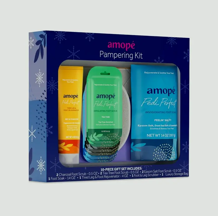 Amopé Spa Kit - Charcoal, Tea-Tree, Epsom Salt Scrubs, Feet Soak, Rejuvenator