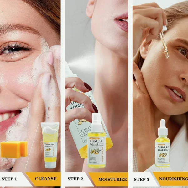 Five-Piece Turmeric Beauty Set, Facial Serum, Cleanser & Moisturizer