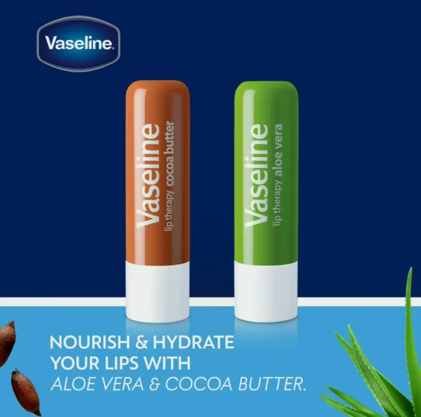 Vaseline's Lip Therapy Variety 4-Pack – Cocoa + Aloe Vera Moisturizing Lip Balm containing Vit E, 0.16 Oz Ea
