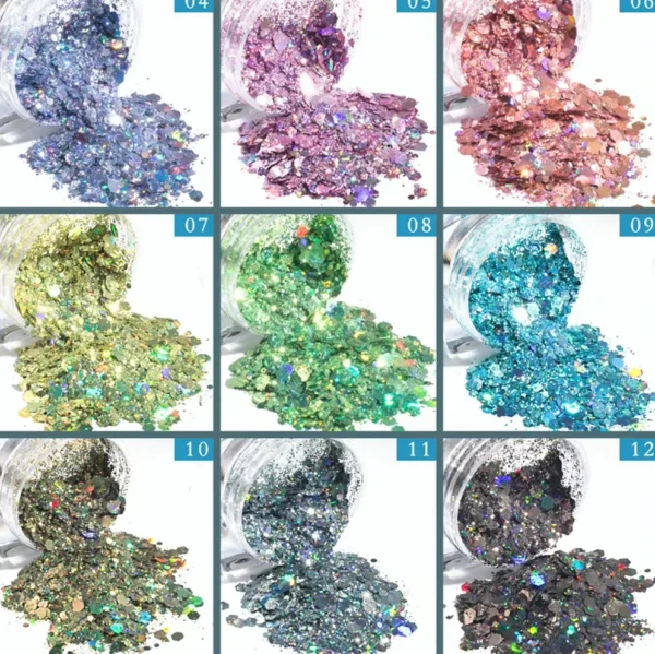 Twelve Colors Iridescent Nail Glitter Set