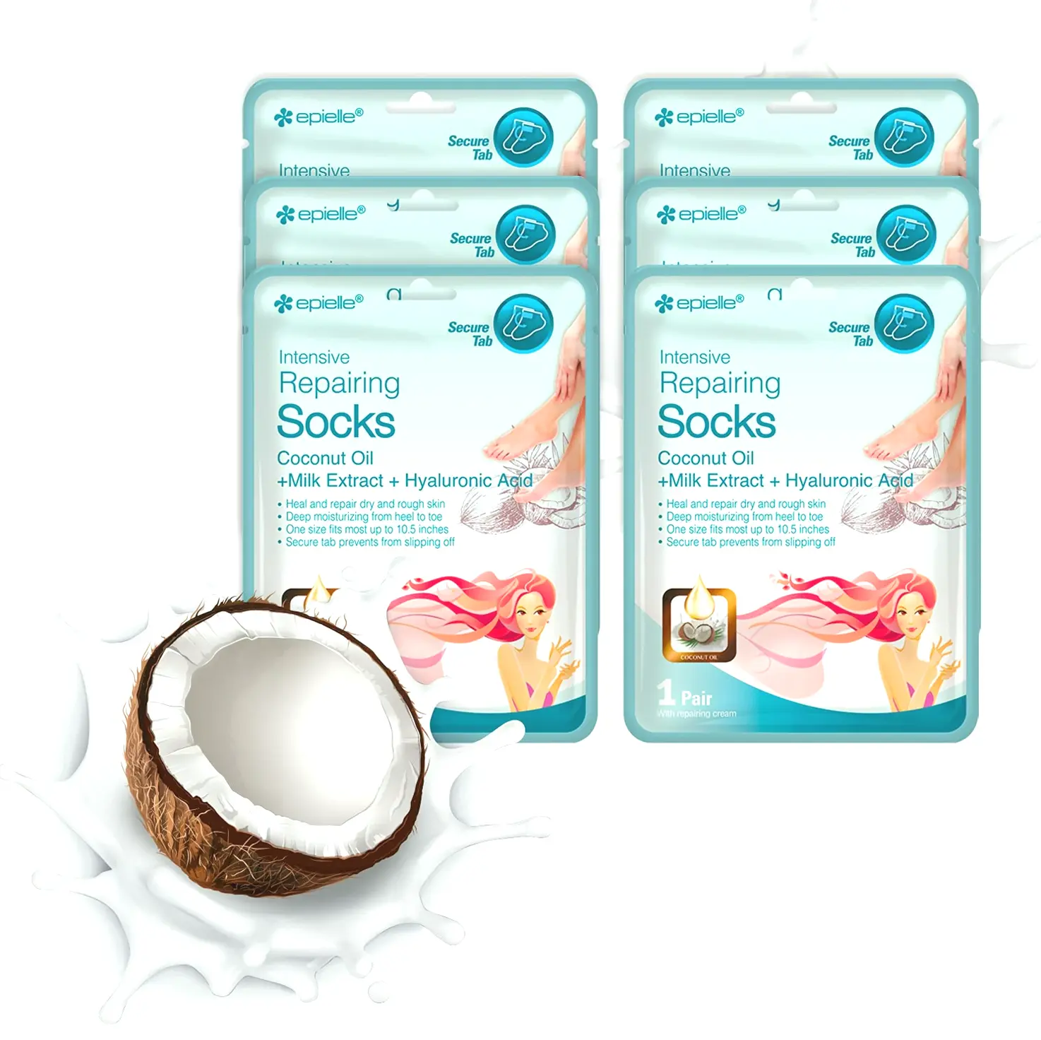 Deep Foot Repair Mask (6-Pack) | Coconut + Milk Extract + Hyaluronic