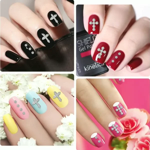 Three-Dimensional Cross Nail Charms - 20pcs Metallic Gems